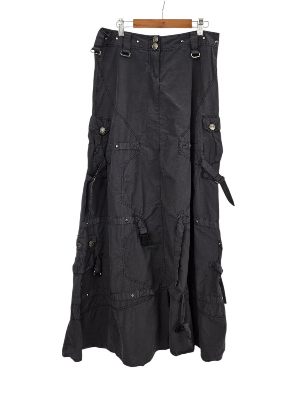 Vintage Y2K Illig Raver Grunge Utility Gothic Buckle Maxi Skirt in Gray